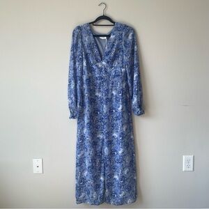 Blue Floral Rose Midi Dress